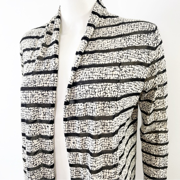 Neiman Marcus Cashmere Collection Gray Striped Open Front Cardigan Sweater Sz S - Picture 3 of 9